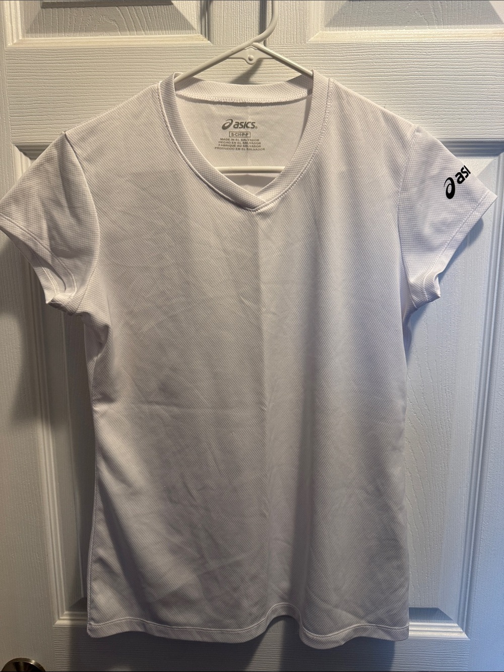 ASICS White V‑Neck Short Sleeve Athletic Tee